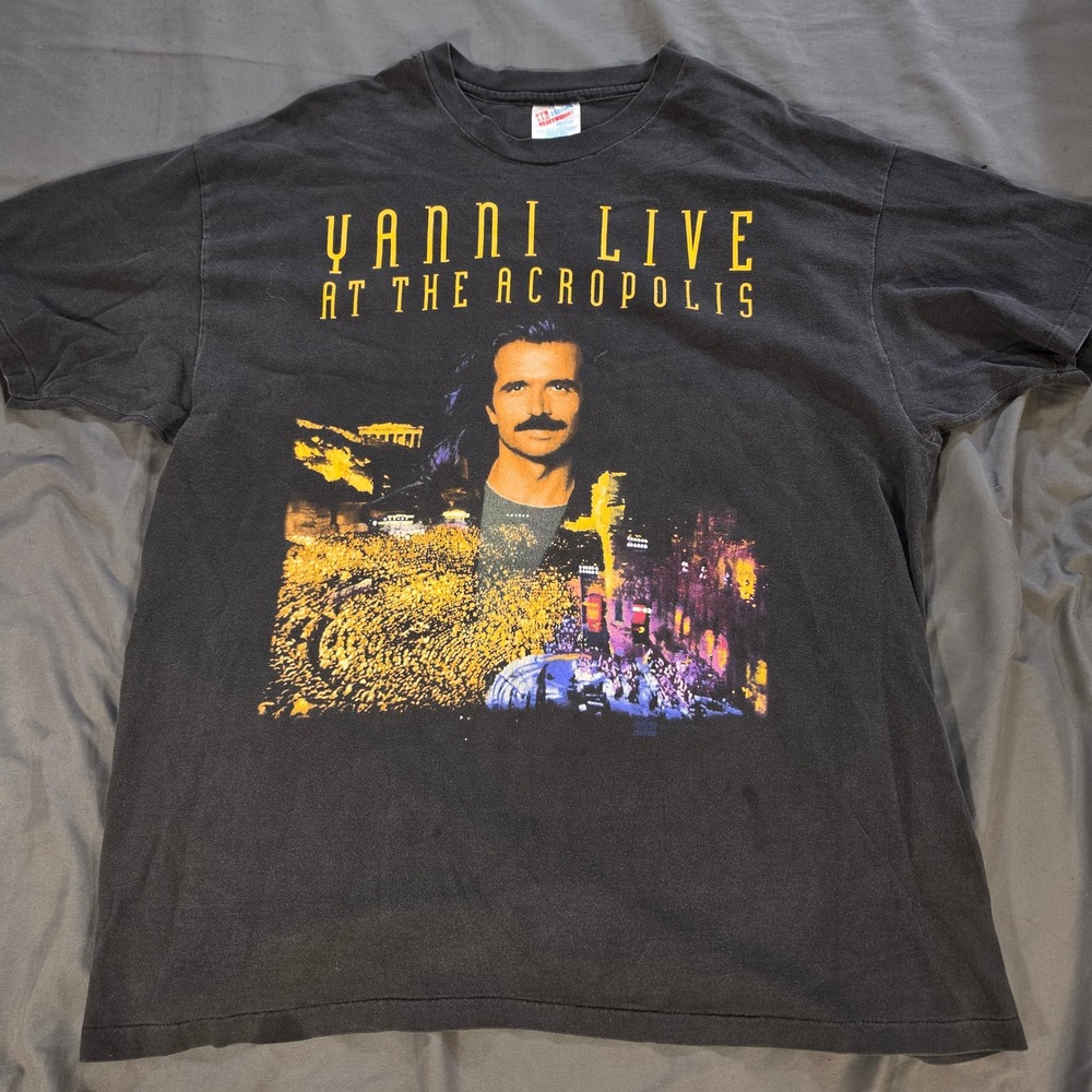 Vintage Yanni Live At The Acropolis 1994 Tour Shirt Hanes Heavyweight XL Black